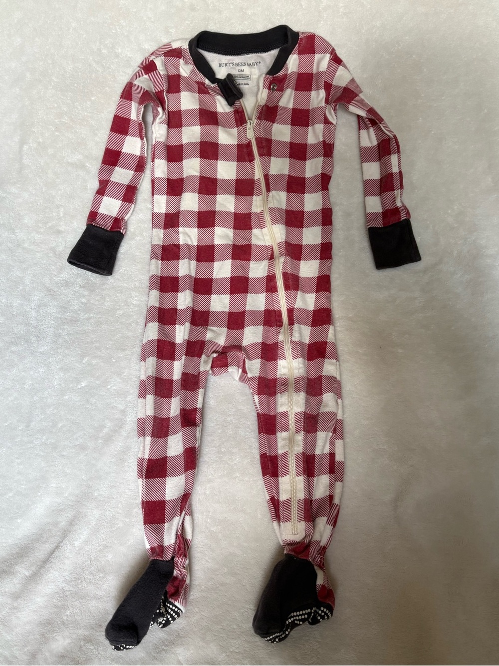 Burt's Bees Baby Red and White Buffalo Check Footed One-Piece